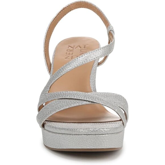 Naturalizer Women Silver Textured Polyurethane Rounded Open Toes Platform Shoes - Picture 5 of 10